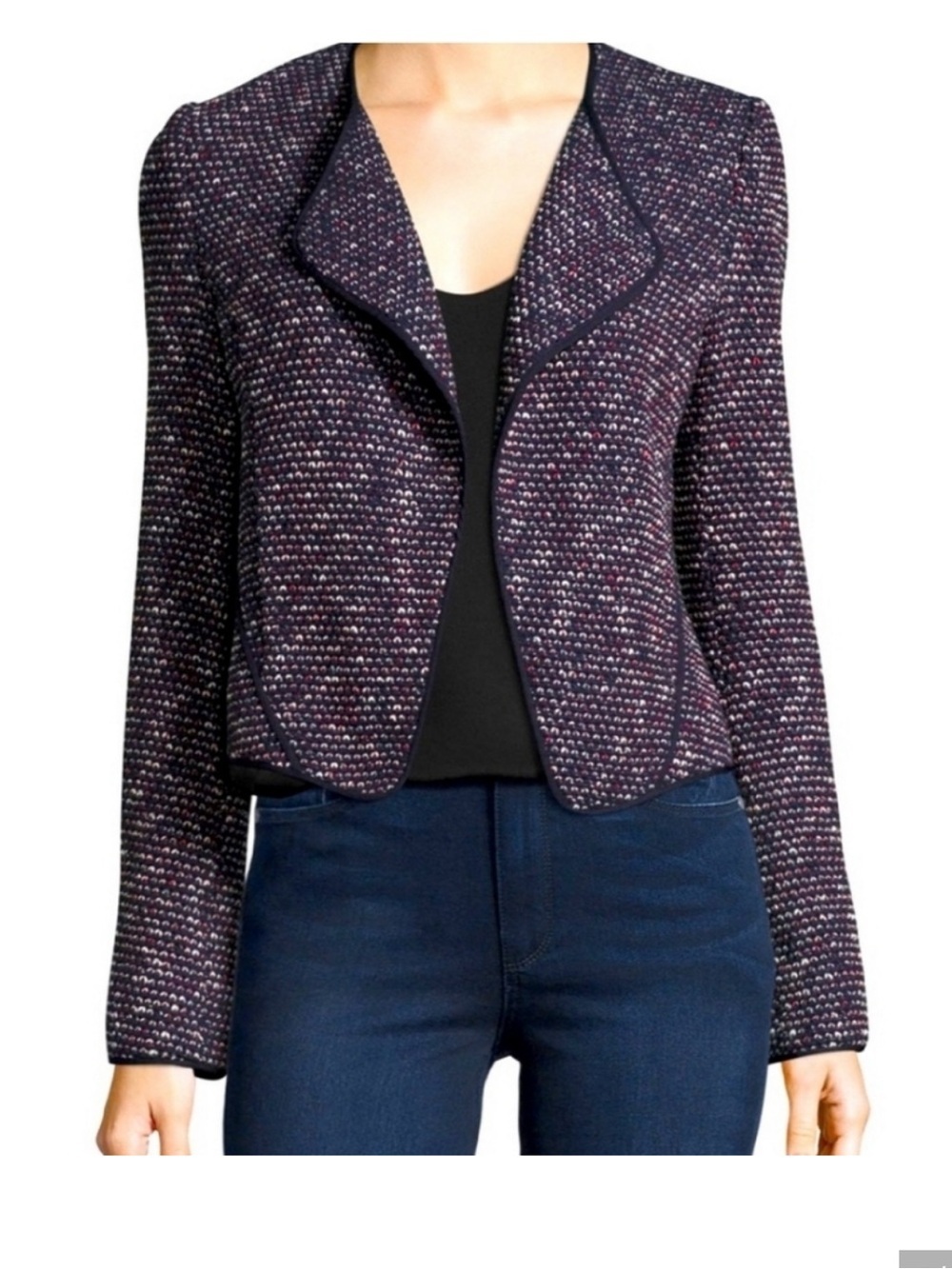 NWT Derek Lam 10 Crosby Navy Textured Open Front Jacket Blazer Size 2